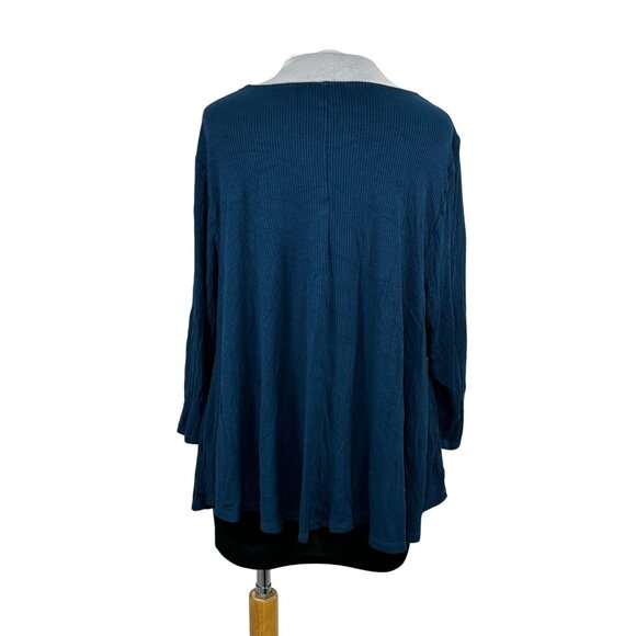 Lane Bryant Blue Ribbed V-Neck Swing Top 18/20 Long Sleeve Womens Plus Size - Picture 3 of 4